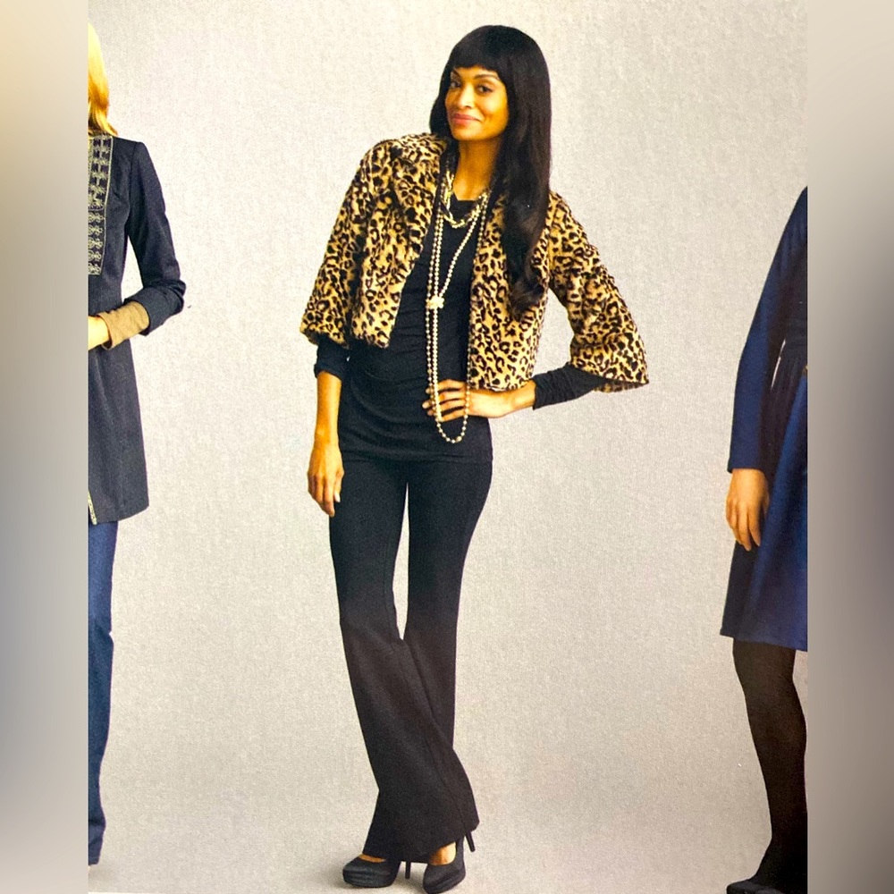 CABI Vintage 179 Lola Cropped Faux Fur Leopard Print Coat Women’s Size Medium